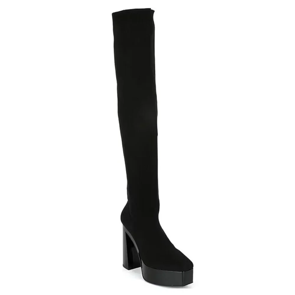 NEW Gianni Bini Jarvis Stretch Thick Knit Over-the-Knee Platform Boots in Black